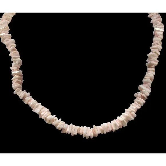 Beachy Bohemian Pastel Pink Seashell Chip Necklace - Picture 3 of 6